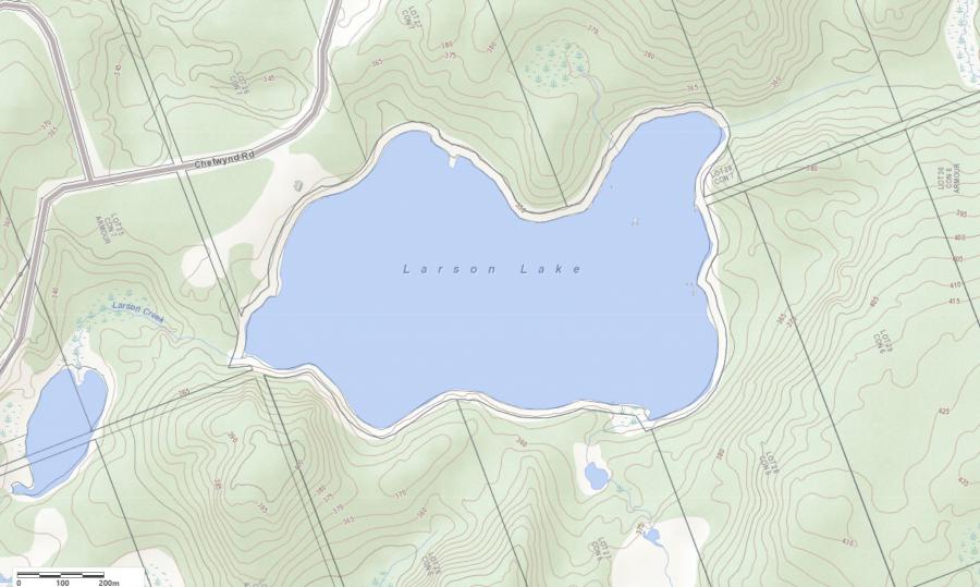 Topographical Map of Larson Lake in Municipality of Armour and the District of Parry Sound